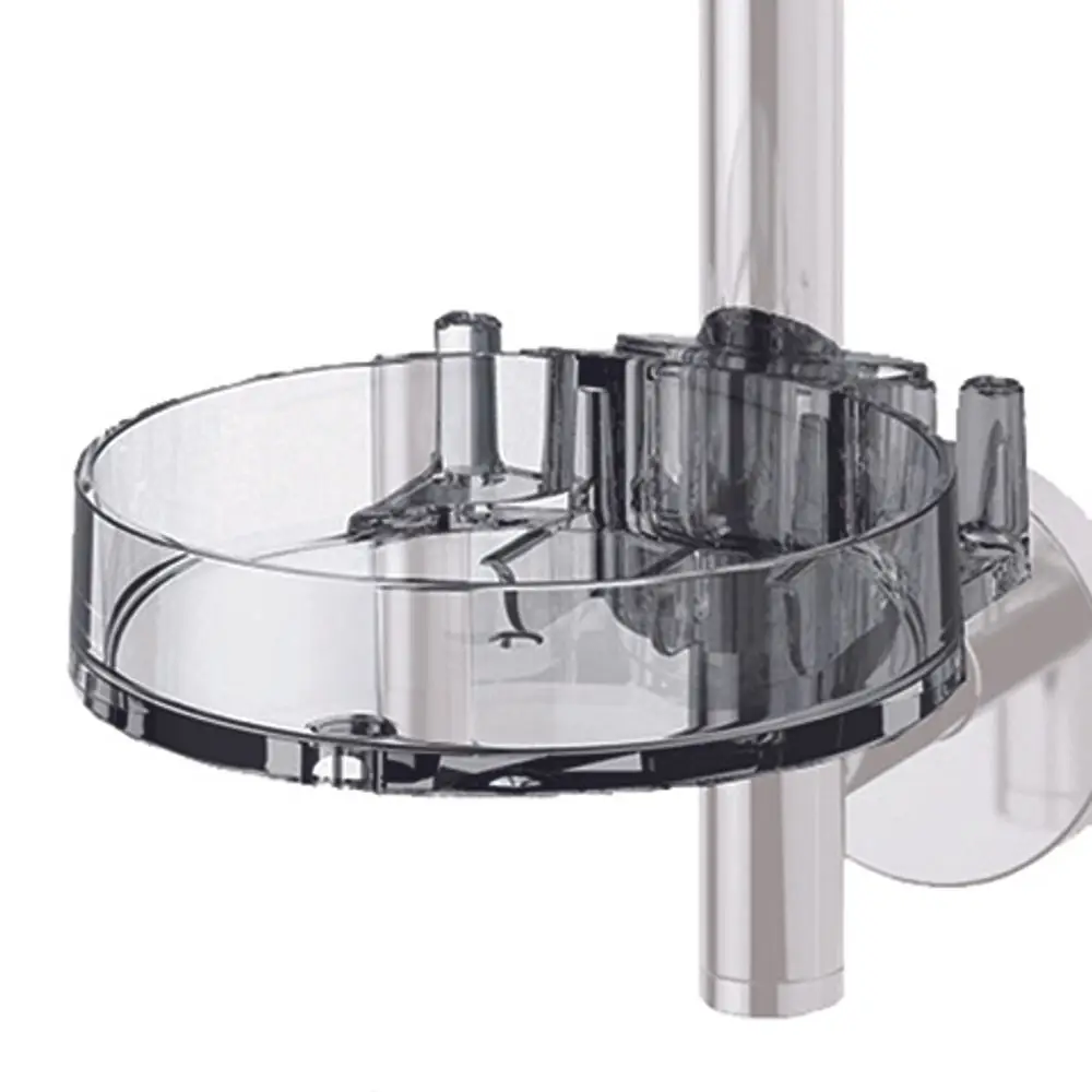 Transparente Seifenschale von Ideal Standard, montiert an einer vertikalen Stange, mit mehreren Halterungen und einem runden Design.